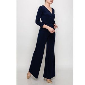 JANETTE FASHION navy wrap jumpsuit, wide leg sz S